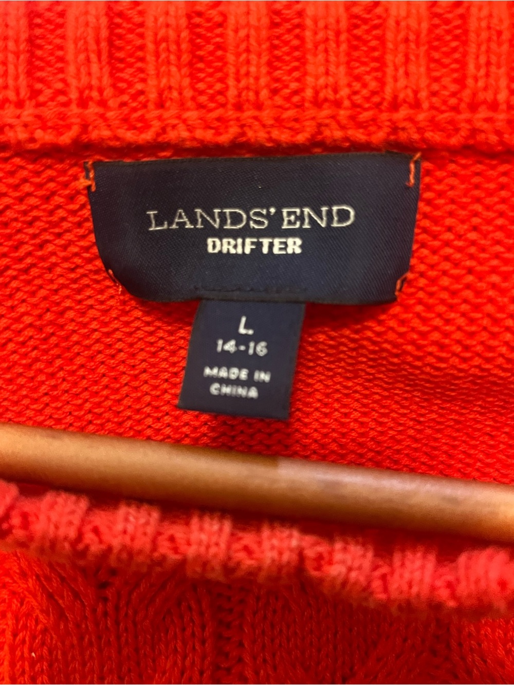Lands End Red 100% Cotton Drifter Classic Cable Knit Sweater size L - Picture 9 of 10